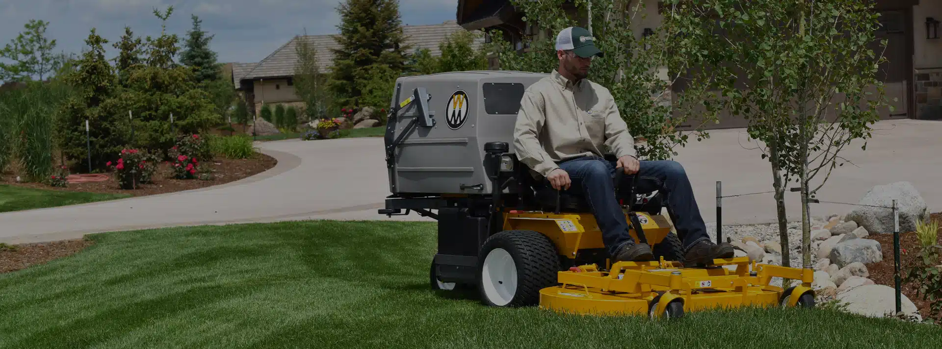Used Lawn Mowers Walker Collection Mower Working Closely Around Trees And Garden Edges